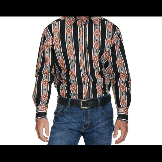 Men's Wrangler Checotah Long Sleeve Western Snap Printed Shirt in Black -  Shirts | Wrangler | Coastal Country