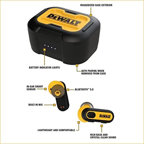 DeWALT Jobsite Pro X1 True Wireless Bluetooth Earbuds Coastal