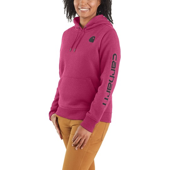 Carhartt Women's Relaxed Fit Midweight Logo Sleeve Graphic Sweatshirt in  Electric Coral - Shirts, Carhartt