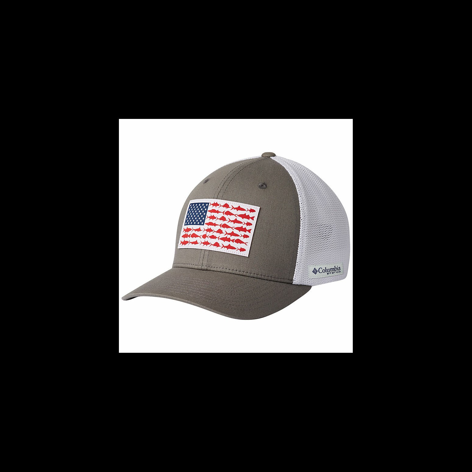 Columbia Unisex PFG Mesh Fish Flag Ball Cap, Cool Grey/White/US Fish Flag,  Small/Medium
