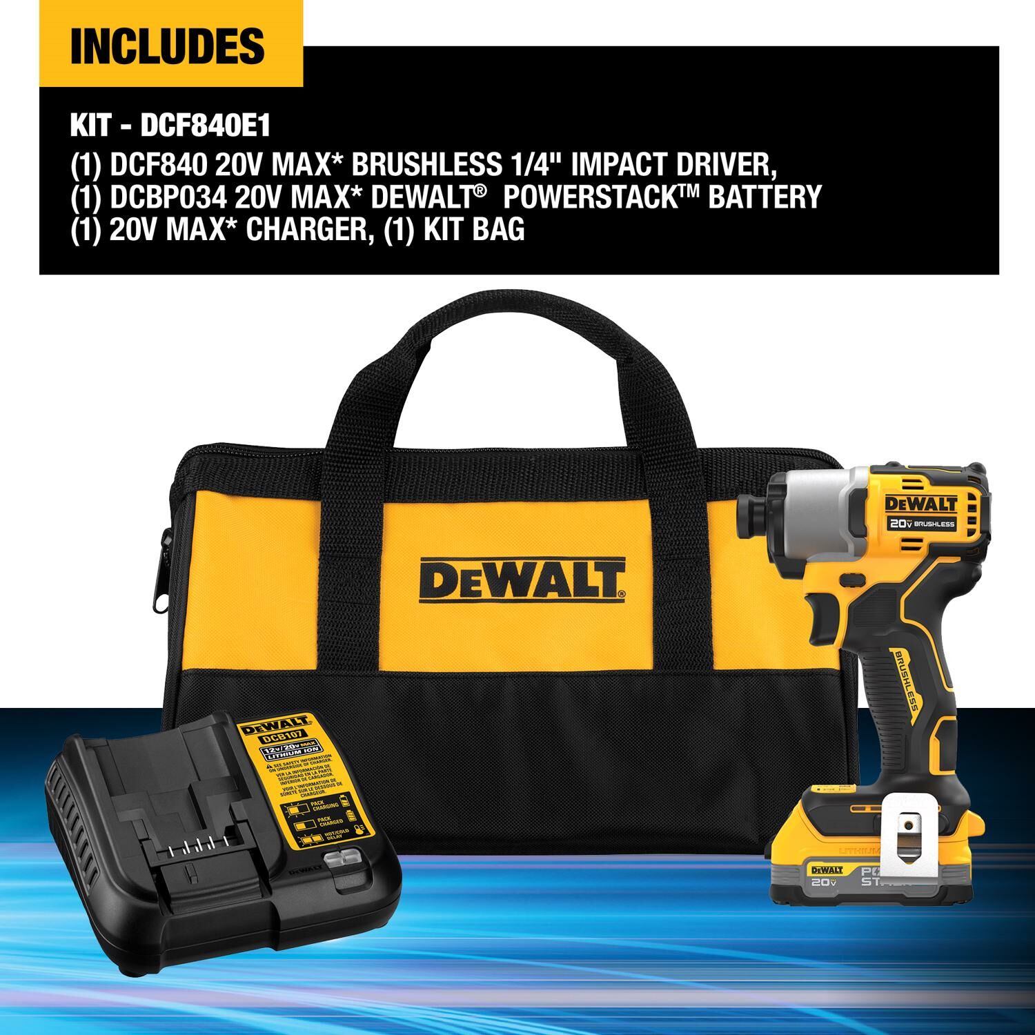 DeWALT 20V MAX Brushless 1 4 In Impact Driver PowerStack Kit