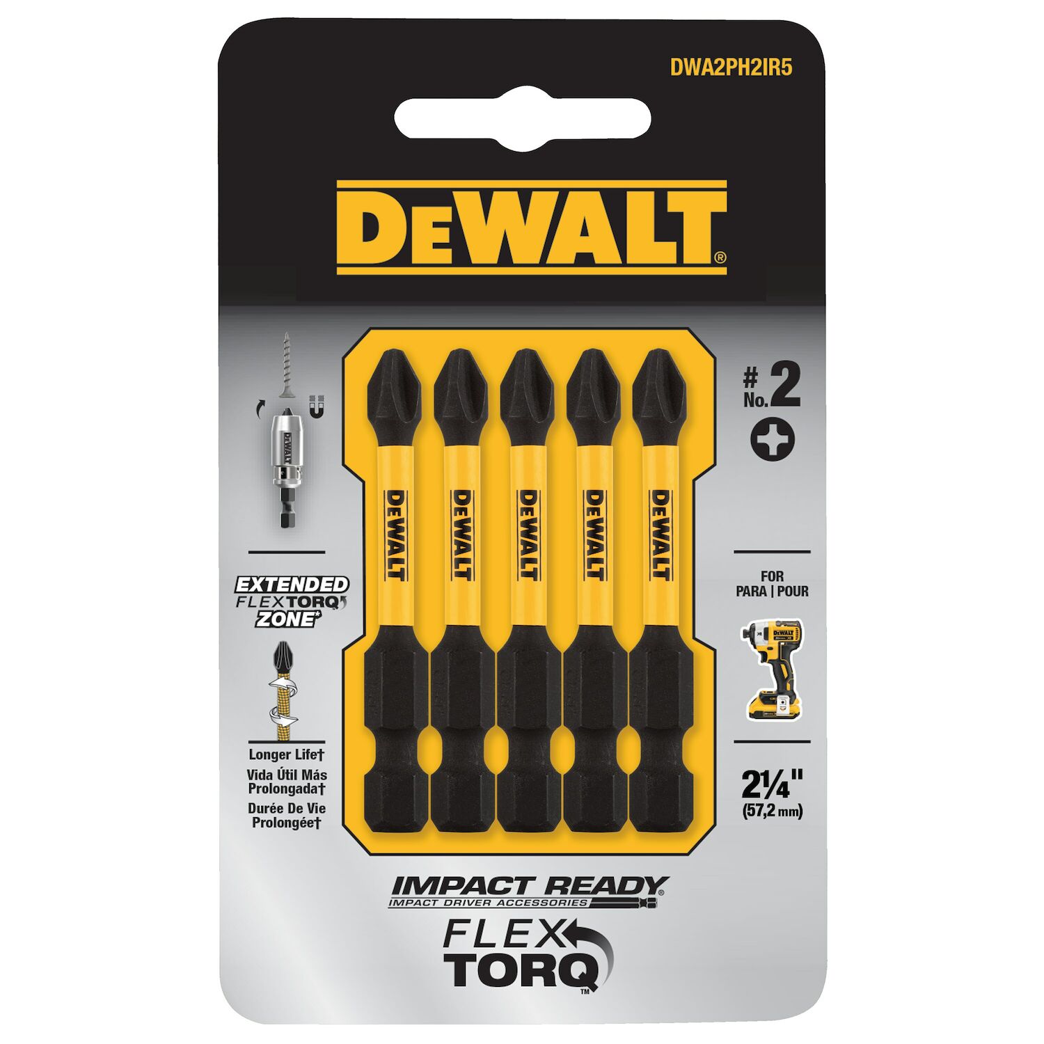 DeWALT Flextorq Screwdriving Bits PH2 2.25 In Power Tools