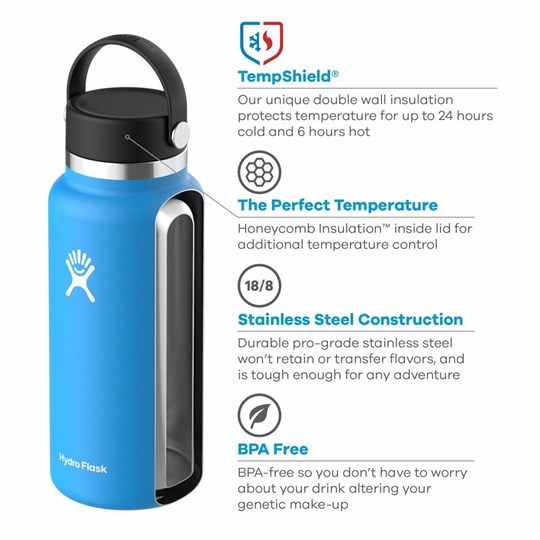 Review Hydro Flask Wide Mouth Straw Lid 24 oz Rain color 