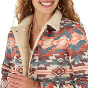 Wrangler® Women's Retro® Sherpa Lined Southwestern Print Button Jacket in  Red/White Aztec