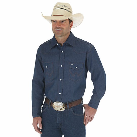 Men's Cowboy Cut® Work Western Rigid Denim Long Sleeve Shirt - Shirts, Wrangler