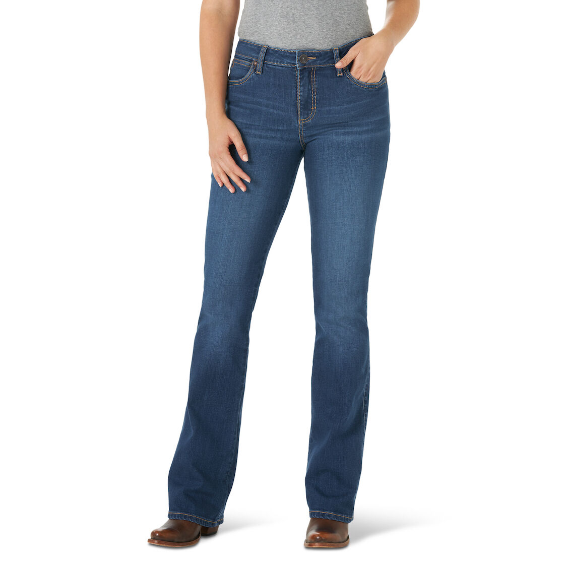Wrangler® Women's Aura Mid Rise Boot Cut Jean in Dark Denim - Jeans ...